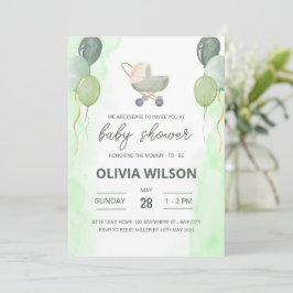 Barnvagn Baby Shower Inbjudan, Boho Gender Neutral Inbjudningar