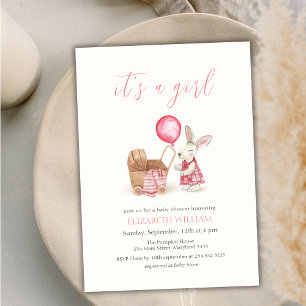 Barnvagn Bunny Balloon Girl Baby Shower Inbjudningar