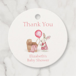 Barnvagn Bunny Balloon Girl Baby Shower Tack Gåvor Etiketter