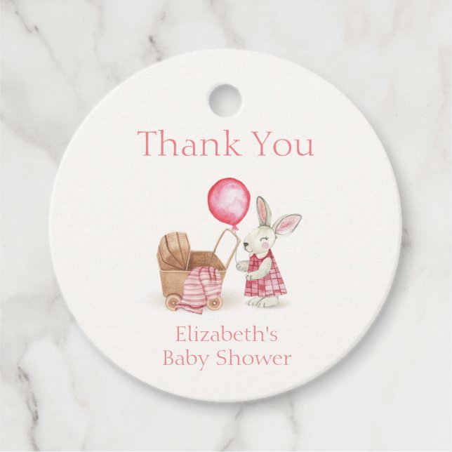 Barnvagn Bunny Balloon Girl Baby Shower Tack Gåvor Etiketter (Framsida)