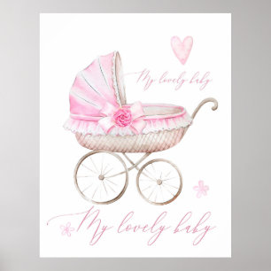 Barnvagn för flicka Nyfödd barnkammare Vattenfärg Poster