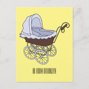 Barnvagn ritad illustration vykort