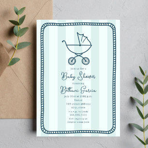 Barnvagn Sketch Blue Boy Shower Inbjudningar