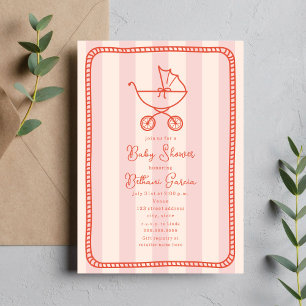 Barnvagn Sketch Doodle Rosa Girl Baby Shower Inbjudningar