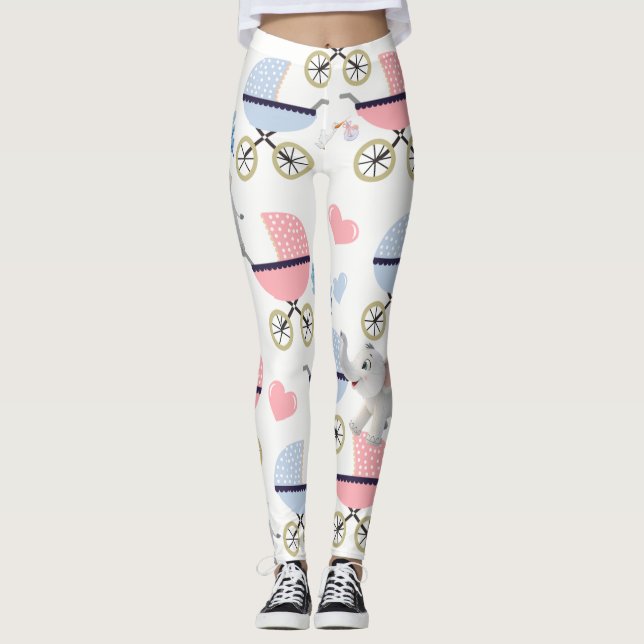 Barnvagn Stork Rosa & Blå Elefant Leggings (Framsida)