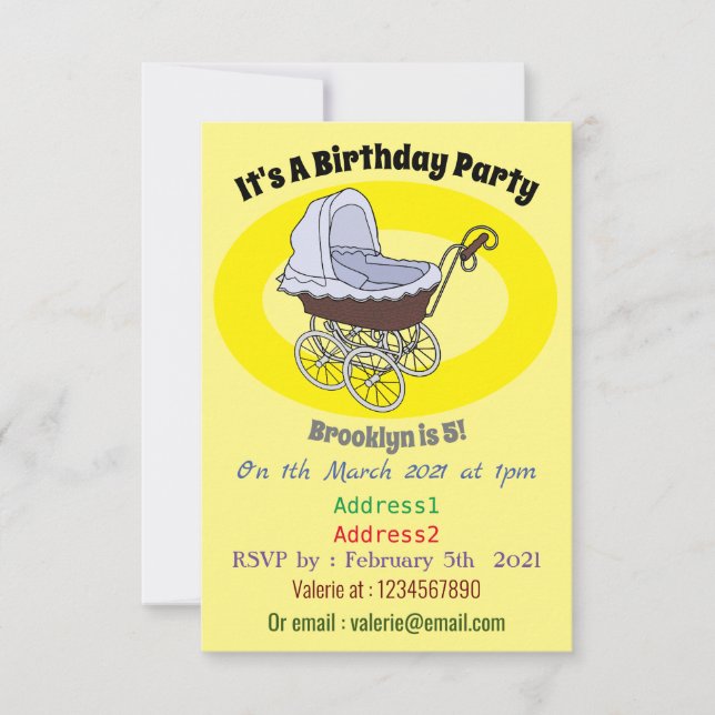 Barnvagn tecknad illustration inbjudningar (Framsida)