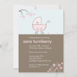 Barnvagnsbjudning till baby shower - Rosa Inbjudningar