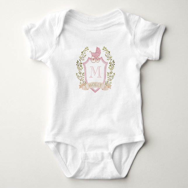 Barnvagnskammon Monogram | Rosa Babyfirande T Shirt (Framsida)