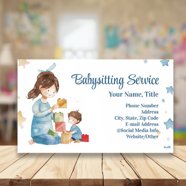 Barnvakt Dagmamma Barnomsorg Akvarell Lek Visitkort (babysitter nanny babysitting business card)