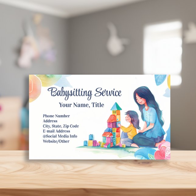 Barnvakt Nanny Childcare Watercolor Blocks Visitkort (babysitting service babysitter business cards)