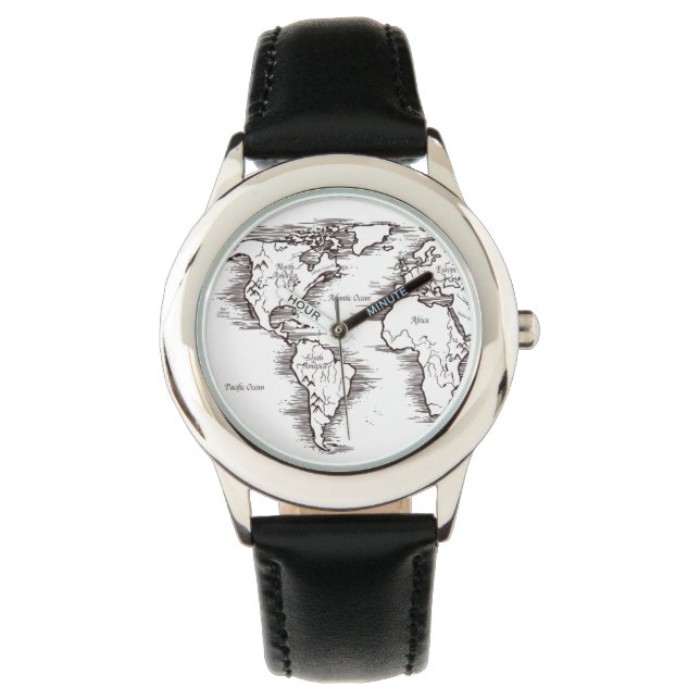 Barnvaktare - Vintage World Map USA Armbandsur (Framsida)