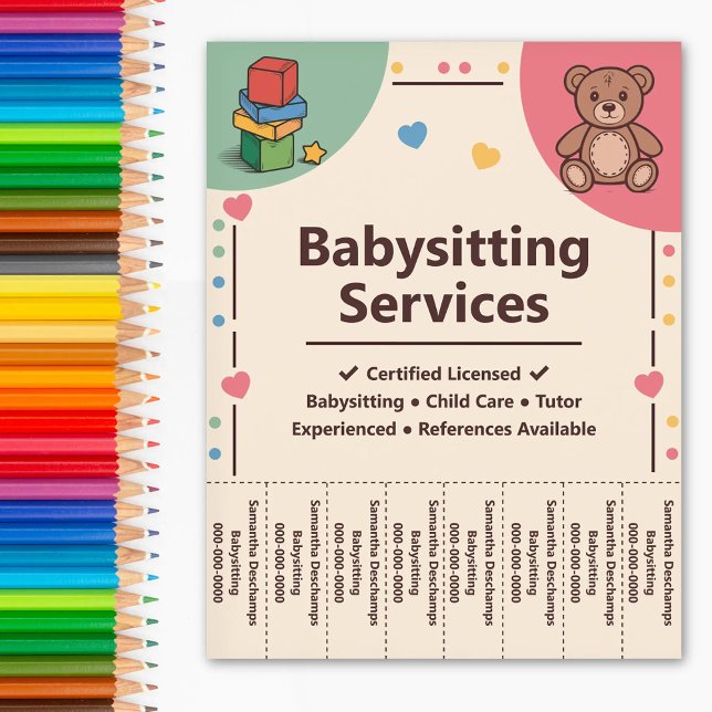 Barnvaktstjänster Riv av remsor flygblad (Babysitting Services Tear Off Strips Flyer)