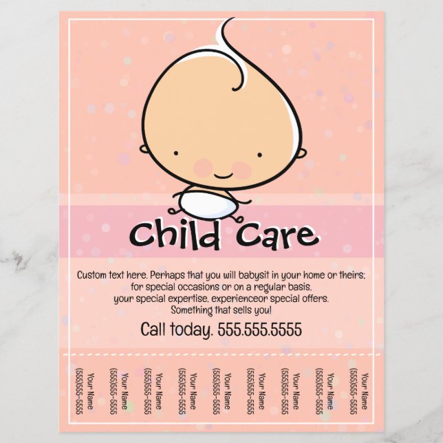 Barnvård. Babysittande.tearblad-flygare Reklamblad (Framsidan)