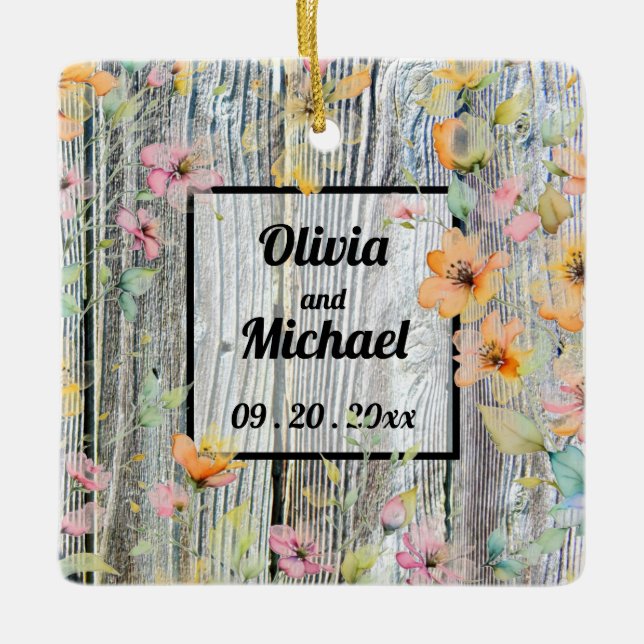 Barnved skript botaniska vattenfärg blommor julgransprydnad keramik (Framsida)