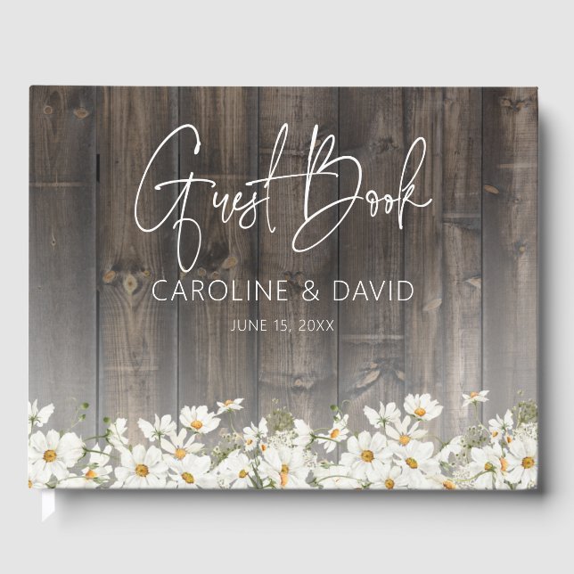 Barnwood and Daisies Rustic Wedding Gästböcker (Framsida)