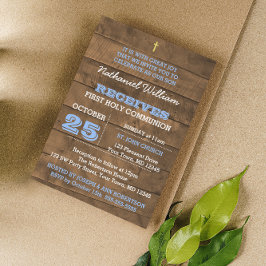 Barnwood Blue First Communion-inbjudan Inbjudningar