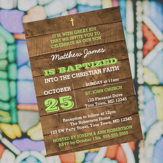 Barnwood Grönt Baptism-inbjudan Inbjudningar (Skapare uppladdad)