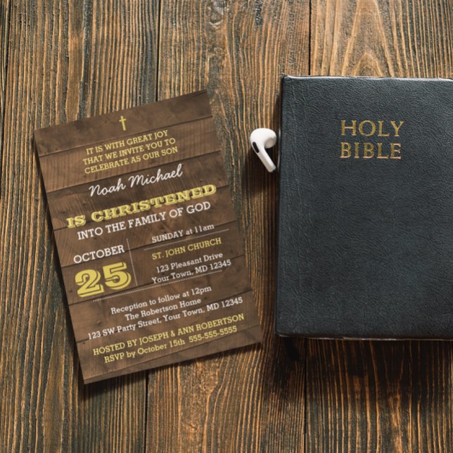 Barnwood Guld Christening-inbjudan Inbjudningar (Skapare uppladdad)