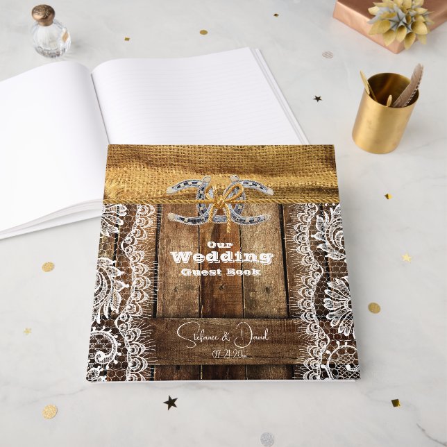 Barnwood Land Snöre Horseshoes Bröllop Gästböcker (Framsidan öppen)
