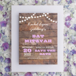 Barnwood Lights Lilac Bat Mitzvah Spara datum Meddelande Vykort