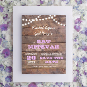 Barnwood Lights Lilac Bat Mitzvah Spara datum Meddelande Vykort
