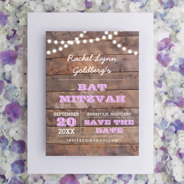 Barnwood Lights Lilac Bat Mitzvah Spara datum Meddelande Vykort (Skapare uppladdad)