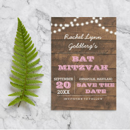 Barnwood Lights Rosa Bat Mitzvah Spara Datum Meddelande Vykort
