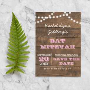 Barnwood Lights Rosa Bat Mitzvah Spara Datum Meddelande Vykort