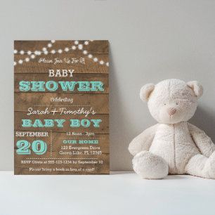 Barnwood Ljus Aqua Baby Shower Inbjudningar