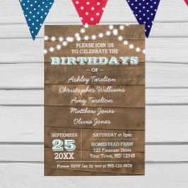 Barnwood Ljus Aqua Många Birthdays-inbjudan Inbjudningar