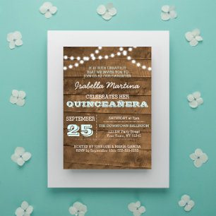 Barnwood Ljus Aqua Quinceañera-inbjudan Inbjudningar