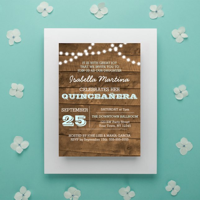 Barnwood Ljus Aqua Quinceañera-inbjudan Inbjudningar (Skapare uppladdad)