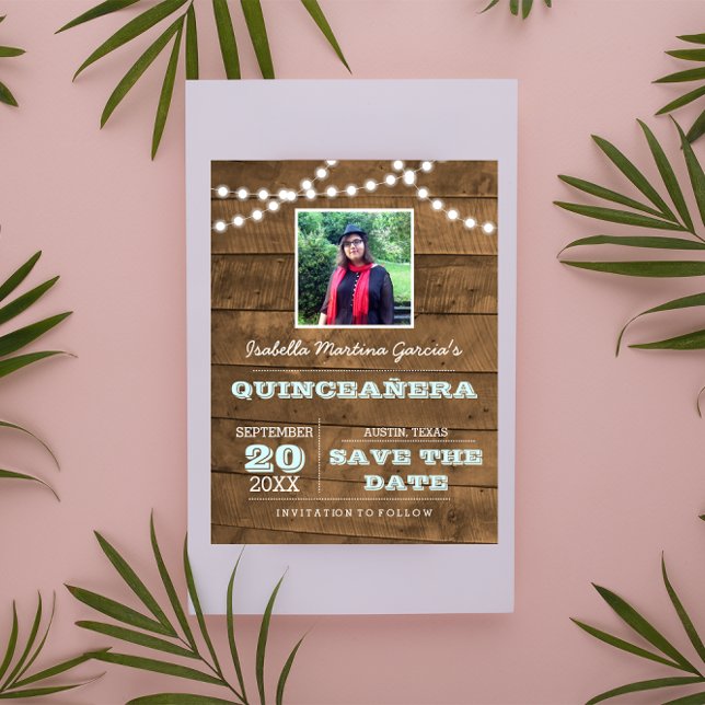 Barnwood Ljus Aqua Quinceañera Photo Spara Date Meddelande Vykort (Skapare uppladdad)