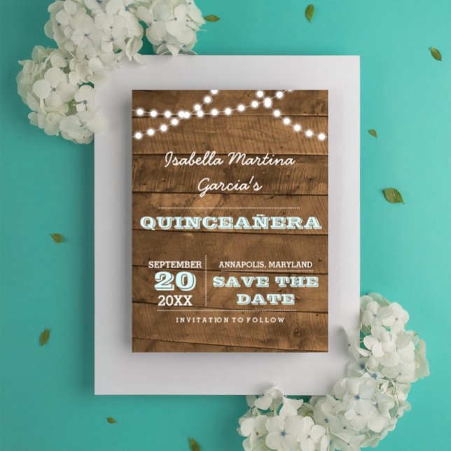 Barnwood Ljus Aqua Quinceañera Spara datumet Meddelande Vykort (Skapare uppladdad)