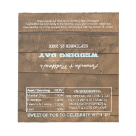Barnwood Ljus Aqua Wedding Favor Candy Wrappers Anteckningsblock