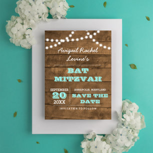 Barnwood Ljus B"H Teal Bat mitzvah Spara datum Meddelande Vykort