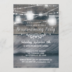Barnwood Ljus Burk Rustic Houseuppvärmning Party Inbjudningar