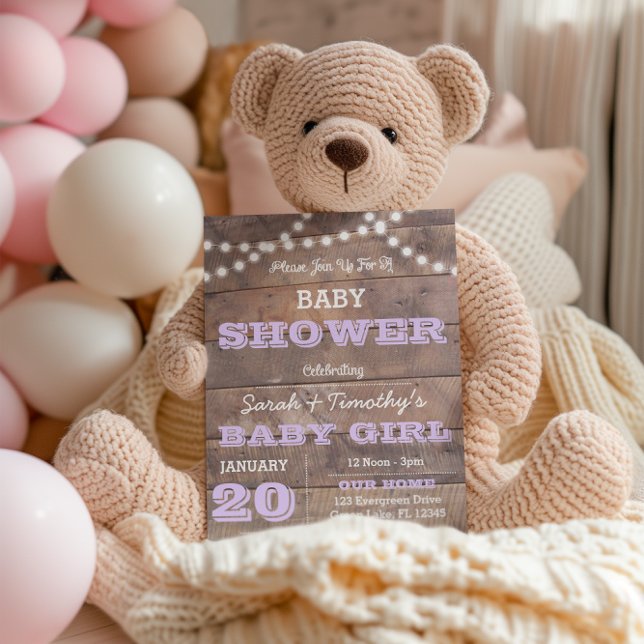 Barnwood Ljus Lavender Baby Shower Inbjudningar (Skapare uppladdad)