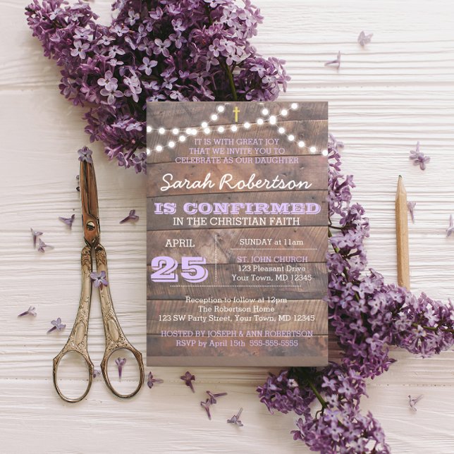 Barnwood Ljus Lilac Confirmation/Baptism Inbjudningar (Skapare uppladdad)