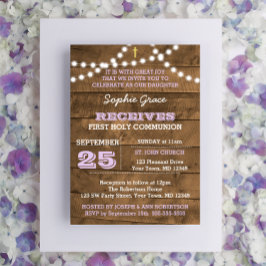 Barnwood Ljus Lilac First Heliga Communion Inbjudningar