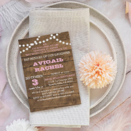 Barnwood Ljus Rosa B"H Bat mitzvah bjudan Inbjudningar
