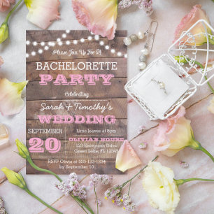 Barnwood Ljus Rosa Bachelorette-inbjudan Inbjudningar