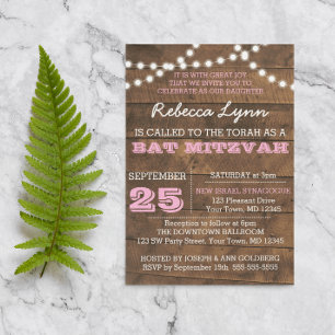 Barnwood Ljus Rosa Bat mitzvah Anpassningsbar Inbj Inbjudningar