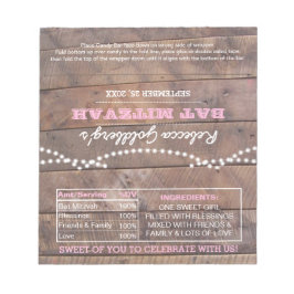 Barnwood Ljus Rosa Bat mitzvah Candy Wrappers Anteckningsblock