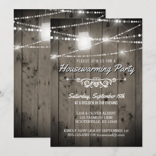 Barnwood Ljus Rustic Houseuppvärmning Party Inbjudningar