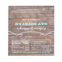 Barnwood Ljus Teal Bat mitzvah Candy Wrappers Anteckningsblock