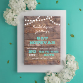 Barnwood Ljus Teal Bat mitzvah Spara datum  Meddelande Vykort