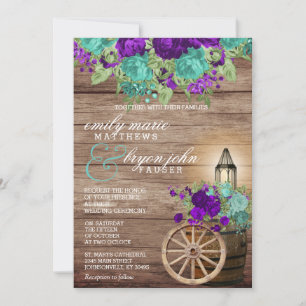 Barnwood med Mörk Teal & Mörk Lila Blommigt Inbjudningar