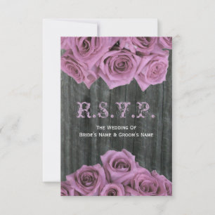 Barnwood och Rosa ros Bröllop OSA Kort