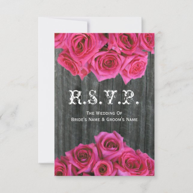 Barnwood och Shock rosa Ro Bröllop Small OSA Kort (Framsida)